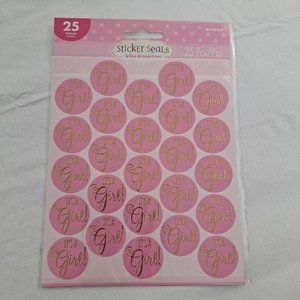 It's A Girl Sticker Seals Baby Shower Announcements Pink Gold 25 Count